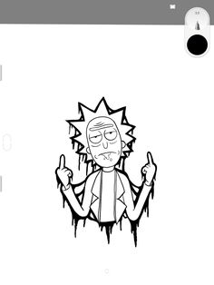 a black and white drawing of a cartoon character holding two fingers up in the air