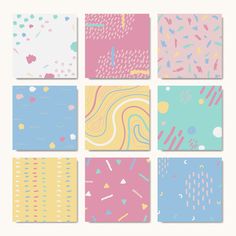 six different patterns in pink, blue and yellow