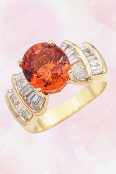 Fall in love with the stunning 14K Yellow Gold 3.45 Ct Spessartine Garnet and Diamond Ring. Featuring a radiant garnet centerpiece and dazzling diamonds, this ring is crafted for those who appreciate luxury and style. A must-have for any jewelry enthusiast. #LuxuryJewelry #DiamondRing #GarnetJewelry Spessartine Garnet, Antique Rings Vintage, Garnet And Diamond Ring, Garnet Jewelry, Diamond Cocktail Rings, Rose Cut Diamond, Antique Rings, Curator Style, Cocktail Rings