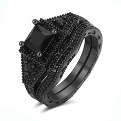 black diamond wedding ring set with matching band