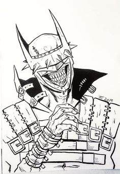 a black and white drawing of a batman character