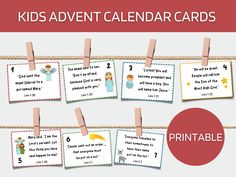 the printable kids's calendar cards are hanging on a rope