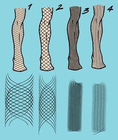 four different types of mesh stockings on a blue background