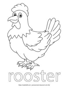 a rooster with the word rooster on it's side coloring pages for kids, printable