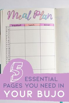 an open planner with the text meal plan essentials you need in your bujo