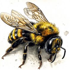 a drawing of a bee with yellow and black stripes on it's back legs