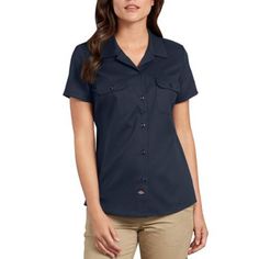 Dickies Women's Short Sleeve Flex Work Shirt, FS574F Womens Work Shirt, Dickies Shorts, Dickies Women, Staple Wardrobe Pieces, Short Sleeve Shirt Women, Work Shirt, Women Sleeve, Work Shirts, Dark Navy