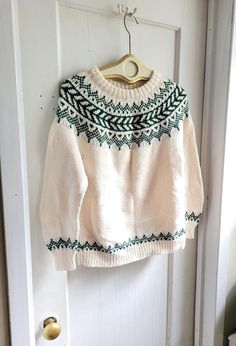 We have this  hand knit creamy  white and green Nordic style  knit  sweater . It is homemade then no label But I think It is acrylic IT is in excellent condition.I will say it will Fit M to L But please check given measures for accurate fit shoulder to shoulder:18nches Sleeves:24inches Bust:44inches Length26inches Excellent condition. Homemade Knitted Sweaters, Fair Isle Jumper, Nordic Sweater, Hand Knit Sweater, Hand Knitted Sweaters, Pullover Sweater Women, Nordic Style, Creamy White, Women Pullover