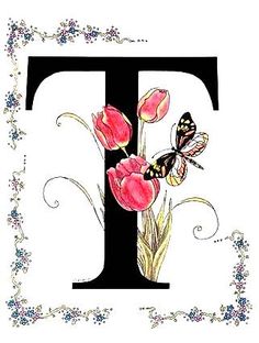 the letter f with flowers and butterflies on it's upper case is shown in black