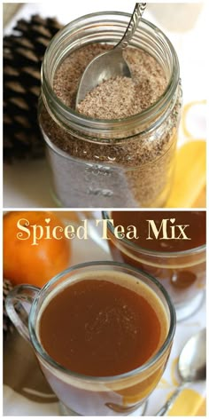 spiced tea mix in a glass jar with spoon