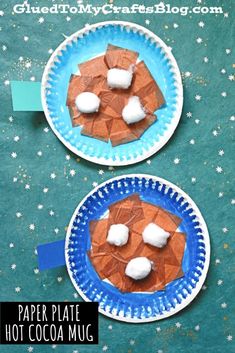 two paper plates with marshmallows on them