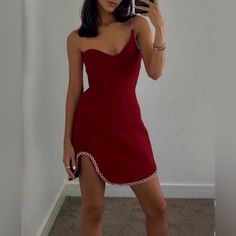 Brand New With Tag Casual Red One-shoulder Mini Dress, Zara Red Sleeveless Mini Dress, Zara Party Mini Dress Lined, Red Zara Mini Dress For Date Night, Zara Red Mini Dress For Date Night, Zara Red Mini Dress For Night Out, Zara Red Mini Dress For Evening, Zara Lined Mini Dress For Party, Xs Dresses