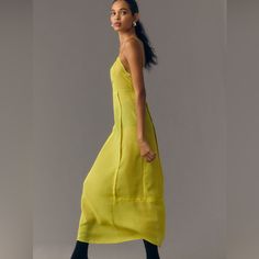 By Anthropologie Sheer Paneled Midi Dress In Bright Chartreuse Size 12p Nwt This Is A Beautiful And Flattering Dress! It Is Sheer. It’s Great For Layering. Great For A Pop Of Color When Styled With All Black Or Another Neutral Color. New With Tags. Never Worn. Has Adjustable Spaghetti Straps. Measurements In Photos. Chic A-line Dress With Slip Pockets, Summer Workwear Dress With Slip Pockets, Yellow Midi Length Slip Dress, Summer Workwear Dress With Spaghetti Straps, Yellow A-line Midi Dress For Casual Occasions, Chic Midi Dress With Slip Pockets For Daywear, Chic Daywear Dresses With Slip Pockets, Spring Sundress Maxi With Slip Pockets, Spring Sundress Style Midi Dress With Slip Pockets