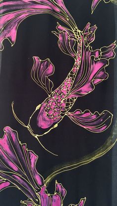 a painting of a fish and flowers on a black background