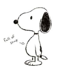 a drawing of a snoopy dog with the words full of soup written on it