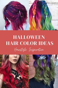 Fall Colorful Hair Ideas, Spooky Season Hair Color, Halloween Hair Inspiration, Short Halloween Hair Color, Spooky Hair Color Ideas, Halloween Costumes With Colored Hair, Halloween Color Hair, Vivid Fall Hair Color Ideas, Witchy Short Hair