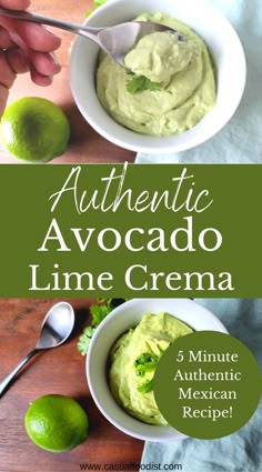 avocado lime cream in a white bowl