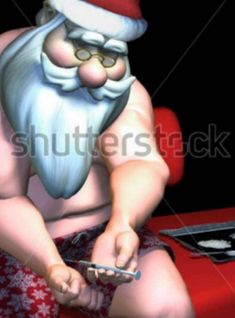 a digital painting of a santa clause sitting on a red chair holding a cell phone