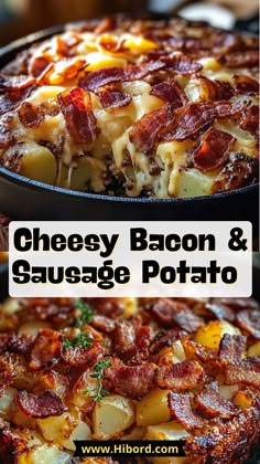 the cheesy bacon and sausage potato casserole is ready to be eaten