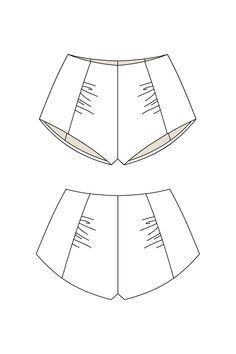 the front and back view of a paper doll's shorts, with one side cut out