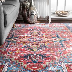 This vintage Persian area rug blends centuries old motifs with modern elements that will elevate any room it is placed in. With the look of an heirloom piece with a modern update, this floor covering will pair perfectly with traditional to bohemian décor. Machine-made in Turkey of 100% polyamide, this rug will add a touch of comfort while holding up in high traffic areas. Your dream home awaits with our pet-friendly and easy to care for area rugs. 100% Polyamide, made in Turkey Designed with resilience against everyday wear-and-tear, this rug is kid and pet friendly and is perfect for any area of your home such as your bedroom, living room, dining room, kitchen, and hallways Sleek and functional .2" pile height allows for convenient placement in entryways, underneath furniture, and will no Coastal Rugs, Southwestern Rug, Solid Color Rug, Checkered Rug, Custom Size Rugs, Persian Area Rug, Floor Covering, Persian Area Rugs, Neutral Rugs