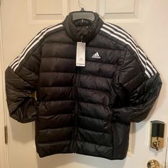 Nwt Adidas Essentials Down Jacket Men's Sz L Adidas Long Sleeve Outerwear For Winter Sports, Adidas Winter Track Jacket For Outdoor, Adidas Casual Outerwear For Winter Sports, Adidas Black Windbreaker For Fall, Black Adidas Windbreaker For Fall, Adidas Outerwear For Winter Sports, Adidas Winter Sports Outerwear, Adidas Urban Outerwear For Outdoor, Black Sport Coat For Outdoor Activities In Fall