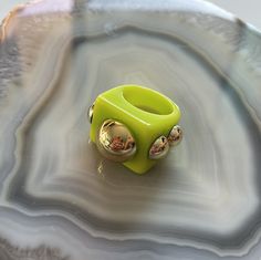 Y2K Rings Trendy Green Rings For Party, Green Rings As Summer Gift, Green Rings For Summer Gifts, Trendy Green Rings As A Gift, Green Rings Suitable For Summer Gifts, Trendy Yellow Ring As Gift, Retro Green Ring As Gift, Retro Green Ring For Gift, Yellow Rings For Summer Gift