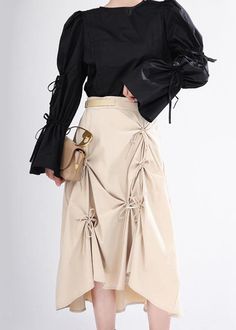 DIY Beige High Waist A Line Skirt Summer ZZRC-SKTS210414 High Waist A Line Skirt, Coral Colors, Bow Skirt, Illustrator Design, Stylish Skirts, Fashion Sketch, Skirt Summer, Dress Inspo, Line Skirt