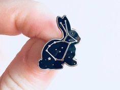 Rabbit Constellation, Bunny Constellation, Lepus Constellation, Rabbit Enamel Pin, Pins Ideas, Blue Enamel Collectible Pin, Goth Enamel Pin, Animal Pins, Enamel Pin Collection