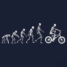 a skeleton riding a bike with other skeletons on it's back in the same line