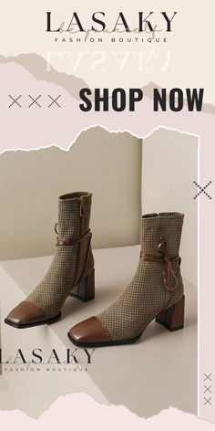 Lasaky – Classic Houndstooth Square Toe Boots with Chic Block Heel Vintage Decoration, Square Toe Boots, Dress Boots, Toe Boots, Chunky Heel, Dress With Boots, Chunky Heels, Types Of Shoes, Style Vintage