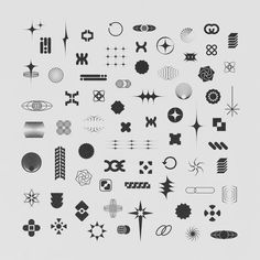 a large collection of different shapes and sizes in black and white on a gray background