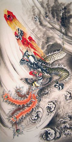 Chinese Dragon Painting, Phoenix Wallpaper, Dragon Painting, Medieval Dragon, Flying Dragon, Chinese Brush Painting, Chinese Brush, Phoenix Bird, Phoenix Tattoo