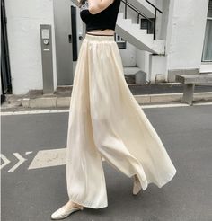 Olivia Mark - Comfortable Wide-Leg Pants in Flowing Fabric Silk Wrap Skirt, New Party Dress, Flowing Fabric, Satin Trousers, Half Skirt, Tank Top Camisole, Type Of Pants, Custom Dresses, Wide Leg Trousers