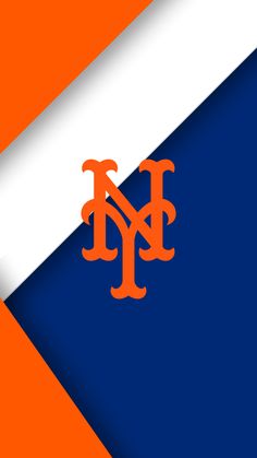 the new york mets logo on an orange and blue background