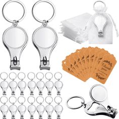 Wwbo 60pcs Stainless Steel Light Bulb Shaped Bottle Opener Wedding Favors with Kraft Thank You Tags & White Organza Bags - Unique Guest Gifts for Bridal Showers and Parties - Durable Rus, Size:none Bottle Opener Wedding Favors, Tag Cards, Wedding Bottle Opener Favors, Wedding Bottle Opener, Keychain Bottle Opener, Steel Light, Silver Nail, Christmas Party Gift, Bottle Opener Keychain