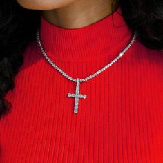 Gold Presidents Pendant Yellow Gold / 18" Tennis Chain Diamond Cross in White Gold Afro Glam, Diamond Cross Necklace, Tennis Chain, Crystal Cross, Gold Cross Necklace, More Life, Diamond Cross Pendants, Accessories Ideas, Diamond Cross