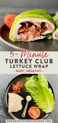 the turkey wrap is cut in half and ready to be eaten with lettuce