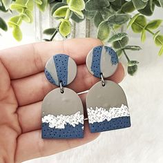 Polymer Clay Earrings. Unique Piece. They Are Lightweight Stainless Steel Stud Earrings And Jump Rings. Gray Dangle Earrings For Pierced Ears, Gray Dangle Earrings With Ear Wire, Gray Jewelry For Pierced Ears As A Gift, Gray Drop Earrings, Handmade Gray Drop Earrings, Handmade Gray Dangle Earrings, Gray Drop Earrings For Gift, Unique Blue Earrings For Everyday, Unique Blue Everyday Earrings