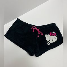 Sanrio | Shorts | Hello Kitty Pajama Fuzzy Drawstring Shorts In Black Size S | Poshmark Hello Kitty Pajama Shorts, Short Shorts Outfit, Hello Kitty Shorts, Kuromi And My Melody, Mcbling Fashion, Hello Kitty Merchandise, Kitty Clothes, Sanrio Pink, Hello Kitty Clothes