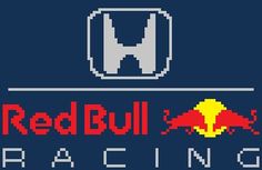 the logo for red bull racing is shown in pixel art style on a dark blue background