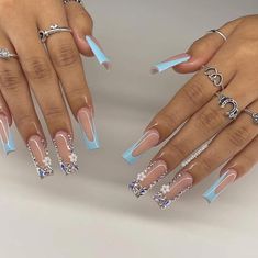 Unique Acrylic Nail Designs, Acrylic Nail Designs Classy, Sky Blue Nails, Long Acrylic Nail Designs, Hard Nails, Blue Acrylic Nails, Colored Acrylic Nails