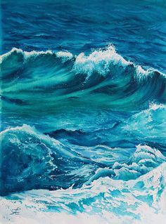 a painting of blue waves in the ocean