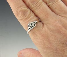 Sterling Silver Scroll Ring/ Silver Wave Ring/ Double Swirl Ring/ Silver Swirl Ring/ One of a Kind Ring/ Silver Thumb Ring/ Handmade Ring R1198- Sterling Silver Handmade One of a Kind ring. The scrolls or swirls give it a Victorian or Egyptian feel. Comfortable Low Profile One of a Kind Ring. It is a size 9. I can size it to fit, just contact me. No charge to size down, and no charge for one size up. Would make a nice Thumb Ring. The top of the ring measures 8 mm and the band is 2 mm. This ring Unique Spiral Rings For Anniversary, Modern Twist Swirl Ring For Gift, Modern Twist Swirl Ring As Gift, Modern Twist Swirl Ring For Gifts, Sterling Silver Swirl Rings For Gift, Hand Forged Spiral Ring As Gift, Hand Forged Spiral Ring For Gift, Hand Forged Spiral Ring, Hand Forged Spiral Rings For Gifts