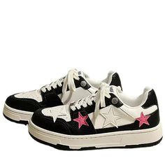 Bubblegum Pink Star Sneakers in Black | AESTHETIC SHOES – Boogzel Clothing Cute Black Sneakers, Elegant Sneakers, Cute Grunge, Stars Design, Baby Tees Y2k, Pink Y2k, Pink Star, Cute Sneakers