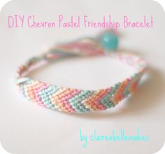 a close up of a bracelet on a white surface with the words diy chevron pastel friendship bracelet