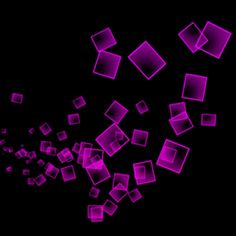 purple squares are flying in the air on a black background