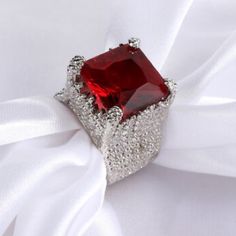 Gorgeous White Gold Filled Ring Huge 8ct Ruby Gemstone Rhinestone Ring Elegant Diamond Ring As Gift, Formal Diamond Crystal Ring With Stones, Formal Cubic Zirconia Rings With Stones, Formal Crystal Diamond Ring With Stones, Formal Rings With Cubic Zirconia Stones, Elegant Crystal Ring With Stones For Formal Occasions, Elegant Formal Crystal Ring With Rhinestones, Formal Diamond White Crystal Ring With Sparkling Stones, Formal Open Ring Crystal Ring With Sparkling Stones