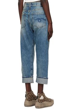 R13: Blue Crossover Jeans | SSENSE Faded Relaxed Fit Jeans With Belt Loops, Cropped Leg Recycled Denim Jeans With Belt Loops, Recycled Denim Cropped Jeans With Belt Loops, Crossover Jeans, Crossover, Stretch Denim, Clothing Accessories, Denim Jeans, Straight Leg