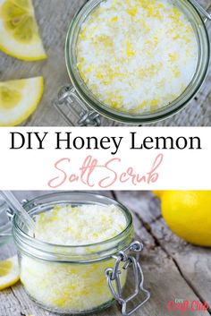 Lemon Scrub Recipe, Lemon Salt Scrub, Diy Hand Scrub Recipe, Lemon Hand Scrub, Hand Scrub Recipe, Hand Scrub Diy, Hand Scrub Homemade, Salt Scrub Diy